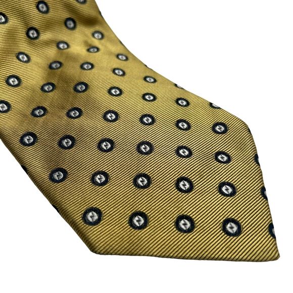 Breuer Gold Geometric Polka Dot 100% Silk Mens Necktie Made in France Luxury Tie - Picture 4 of 5